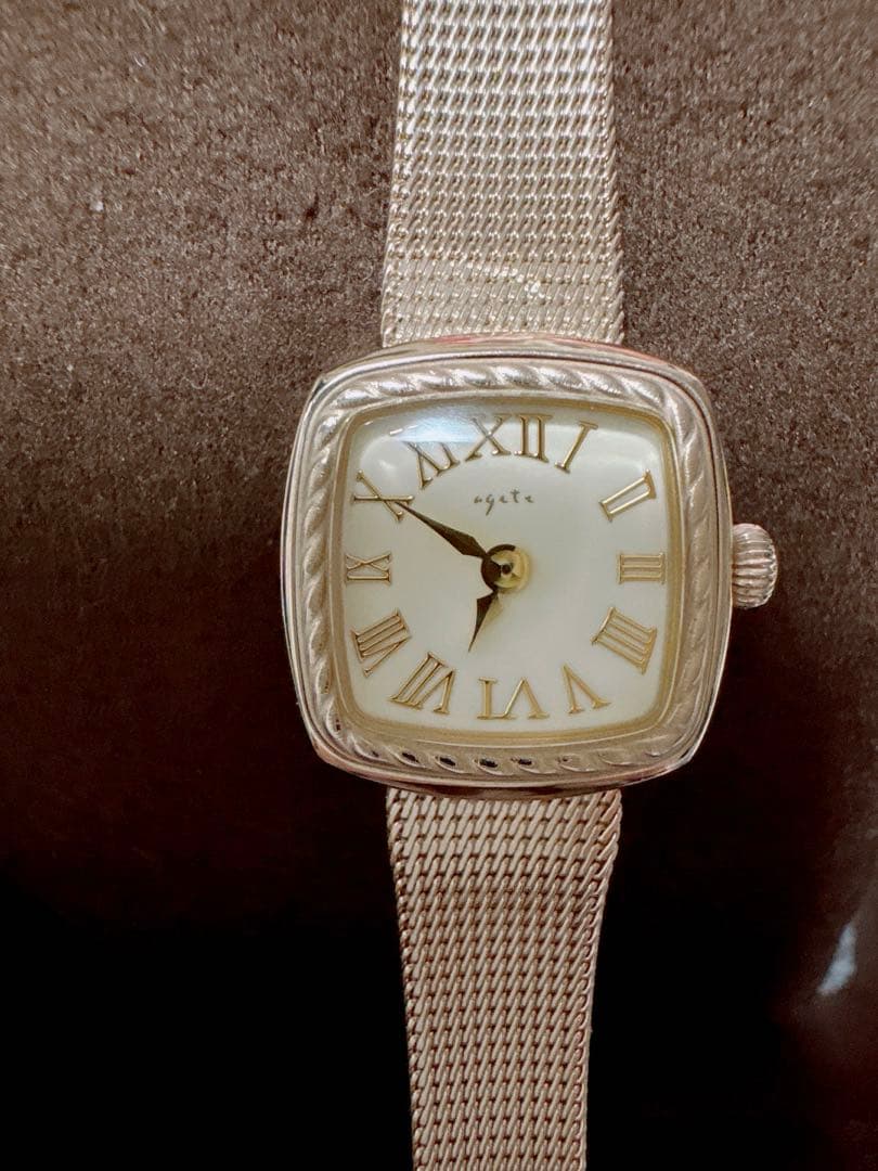 アガット スクエアフェイスウォッチ 腕時計 クオーツ ゴールドカラー