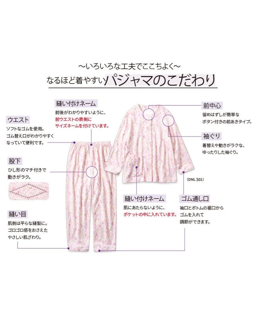 ワコール　らくラクパートナー 綿１００％　長袖　レモンボタン　パジャマ