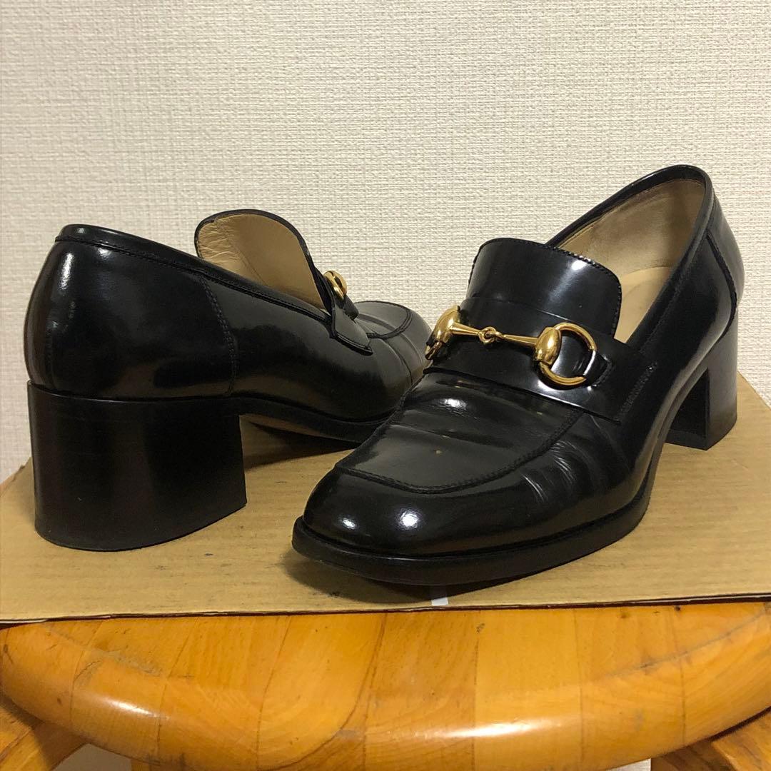 グッチ　GUCCI ホースビット　ローファー　ヒール　ブラック　黒　レザー
