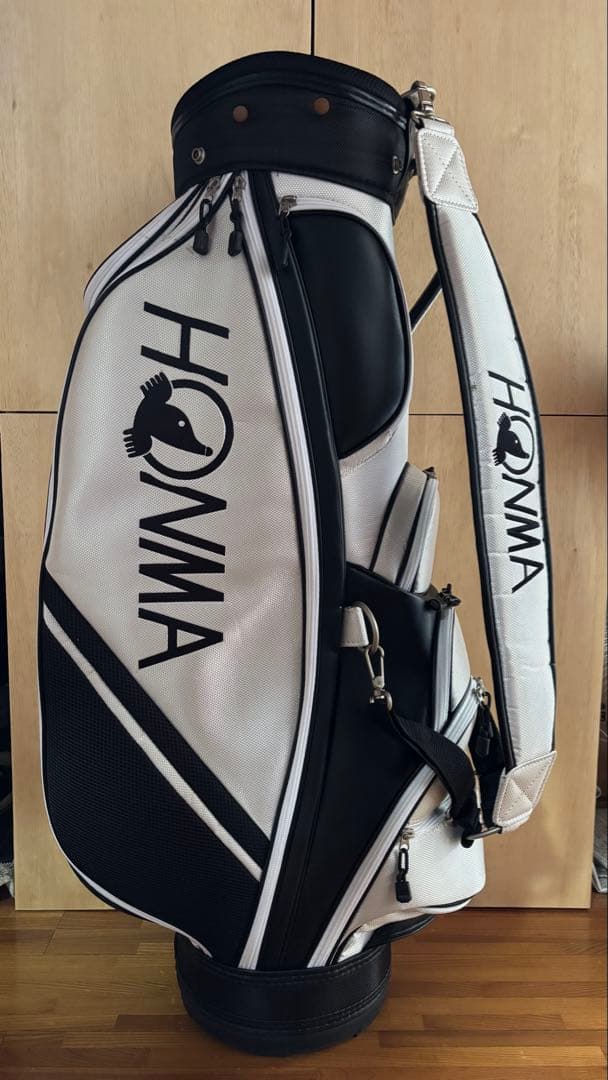 【Mr-K】HONMA キャディバッグ ホワイト/ブラック フード付き