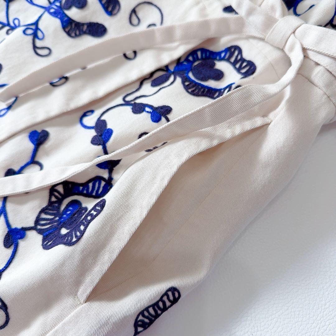 未使用級ꕥサラマリカ 24AW ジーナットコットンツイルエンブロイダリージレ