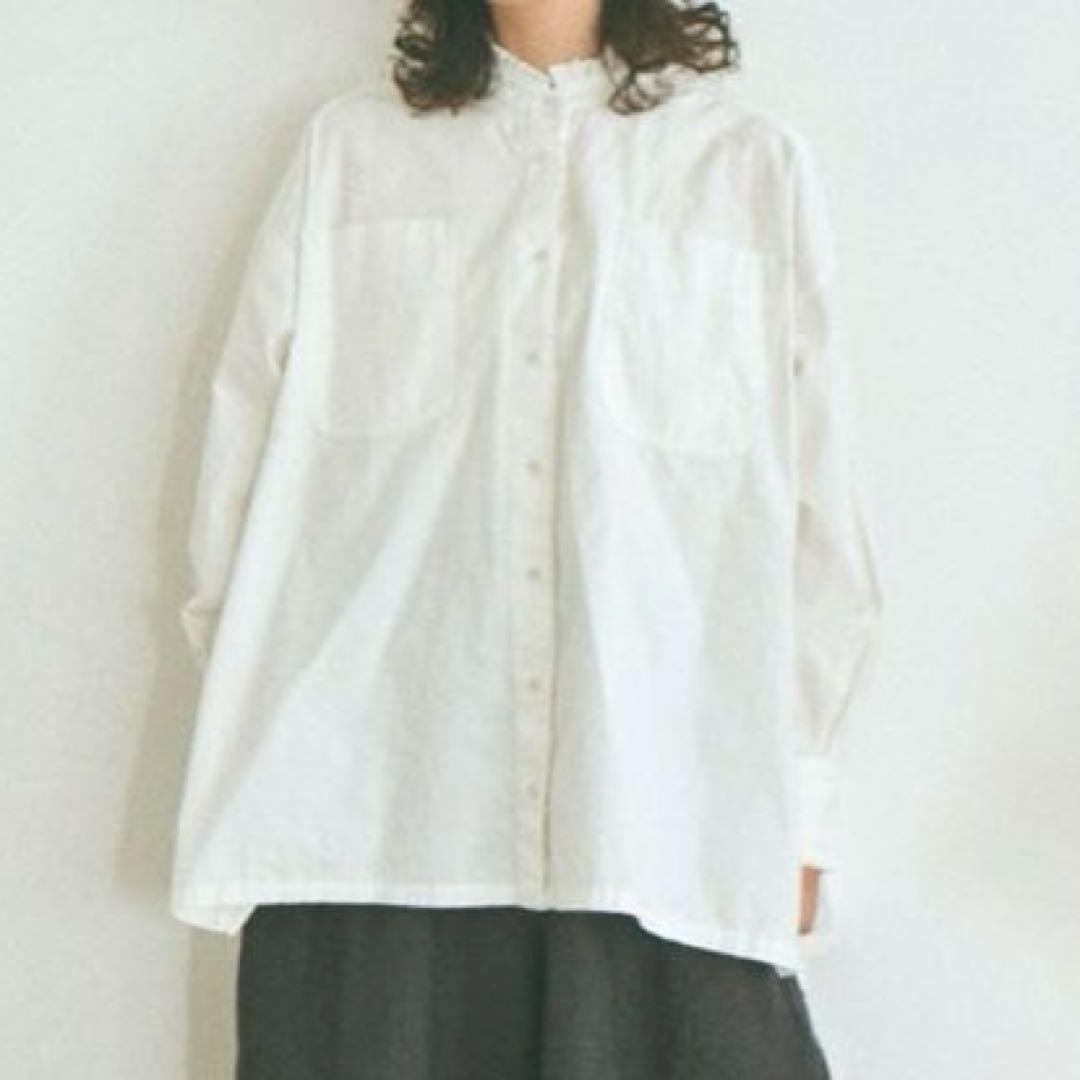 新品 tumugu ⿻ 50z コットンリネン スラブデニムロングシャツ フリル