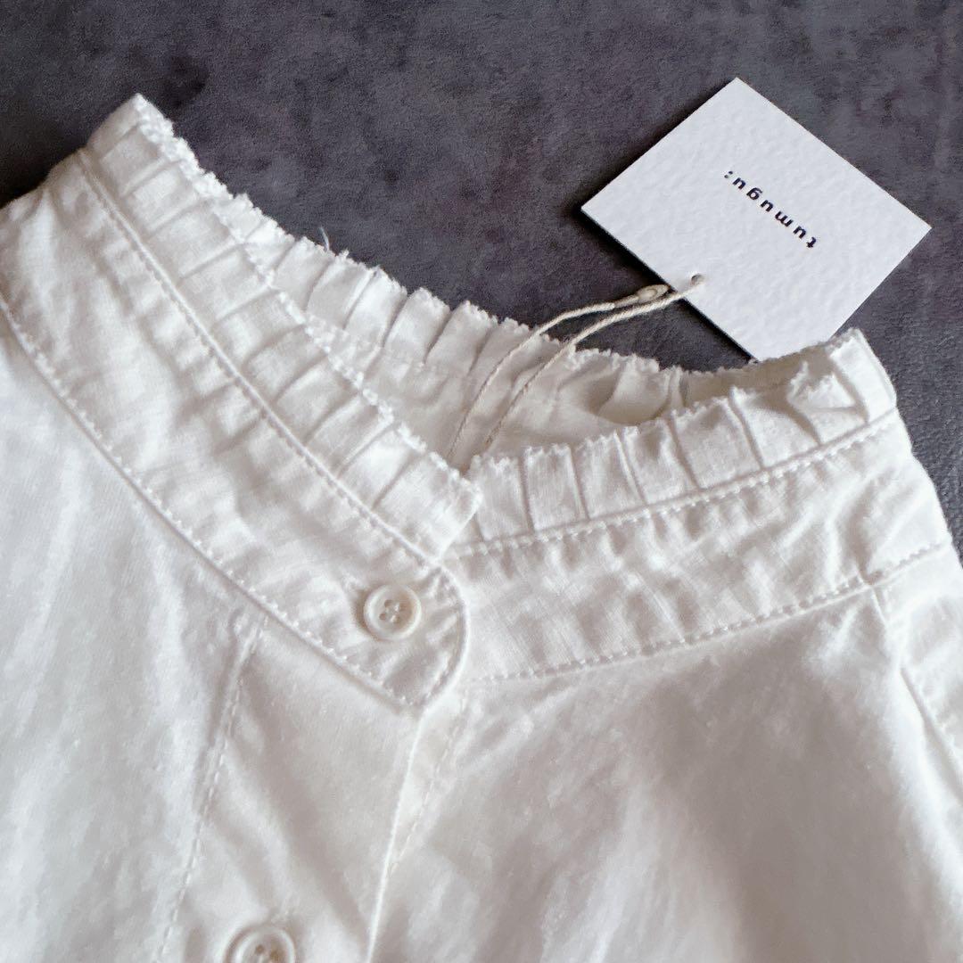 新品 tumugu ⿻ 50z コットンリネン スラブデニムロングシャツ フリル