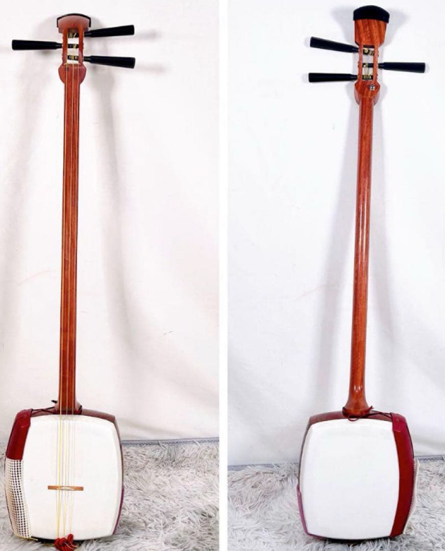 希少】民謡三味線　細棹　花梨　正寸　3分割 丸打胴　皮やぶれなし　本皮