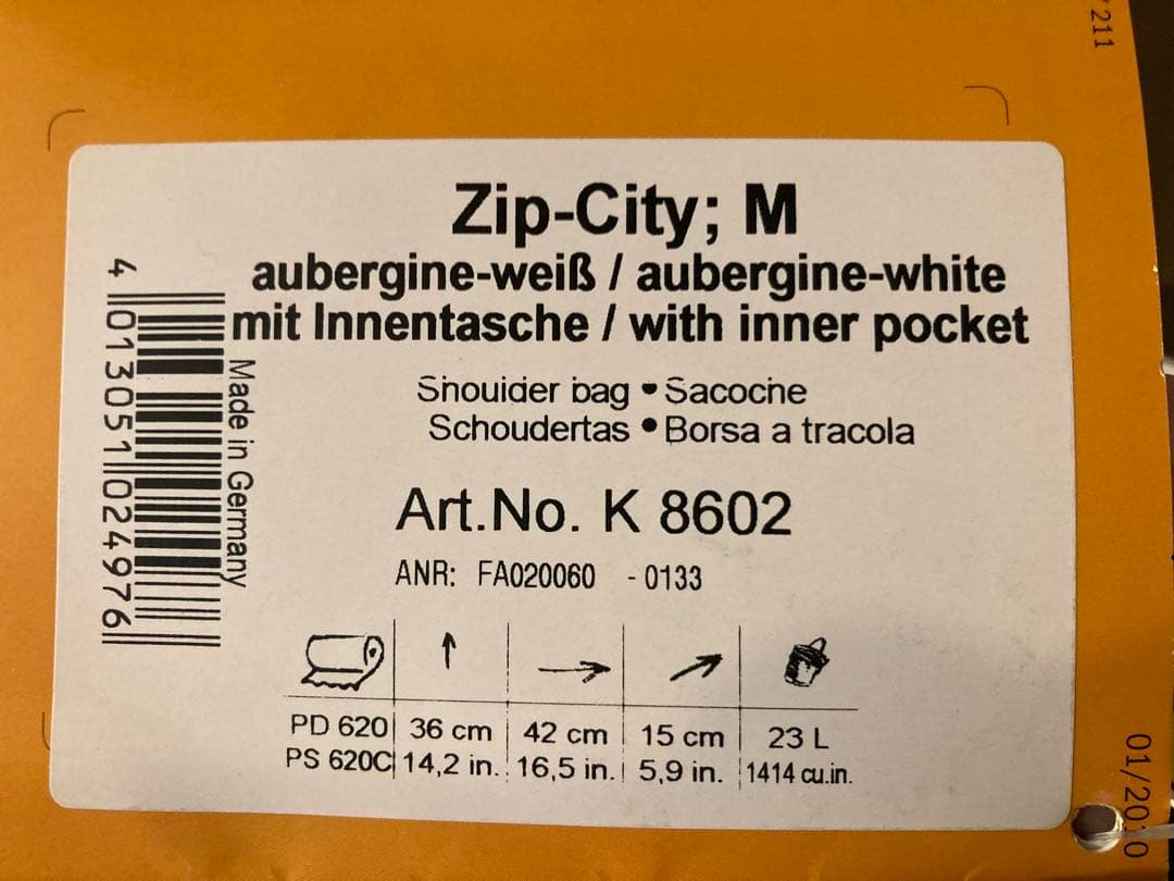 ORTLIEB Zip-City; M ショルダーバッグ