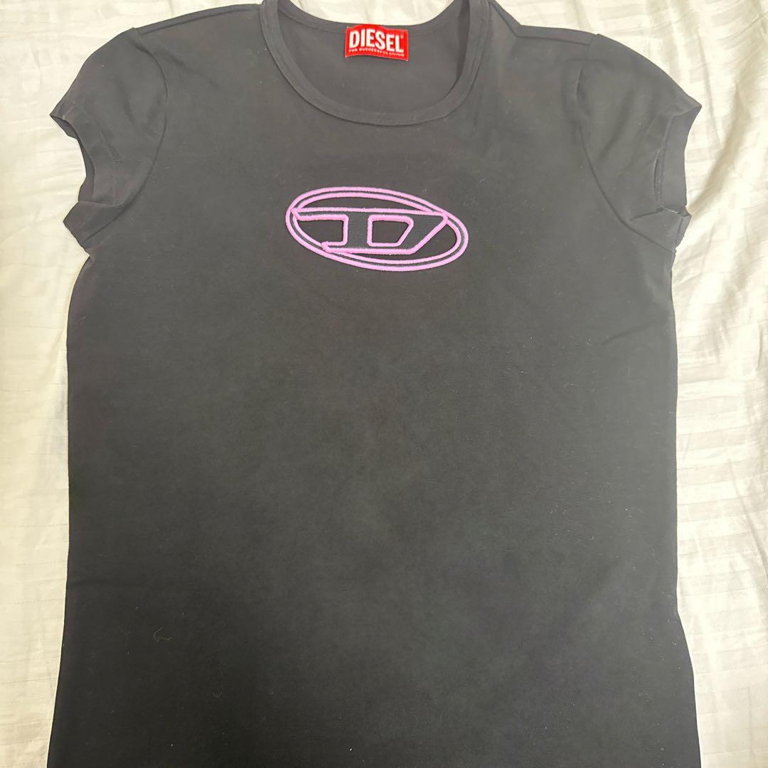 DIESEL 半袖Tシャツ 黒　ピンクロゴ刺繍