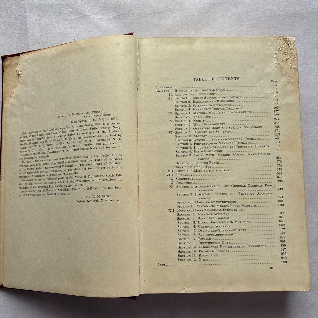 【洋書・古書】アメリカ海軍病院部隊ハンドブック 1939年 医学 衛生兵