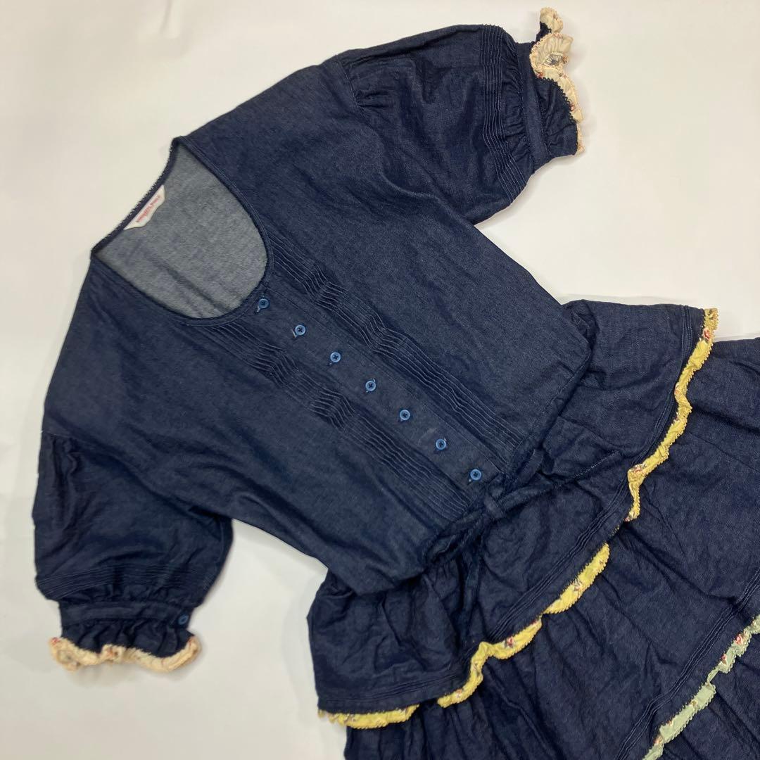 ワンダフルワールド ピコルリル使い 豪華デニム段々ワンピース