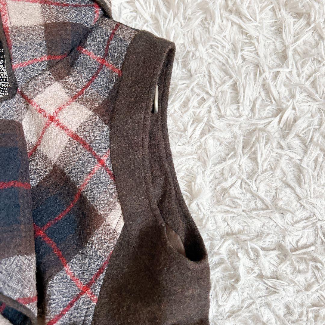 美品⁂センソユニコ⁂ロングチュニックベスト　ビッグカラー　アシメ　チェック切り替