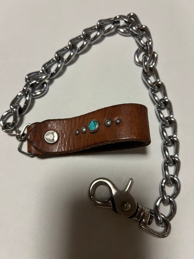 レザー ウォレットチェーン ターコイズ装飾