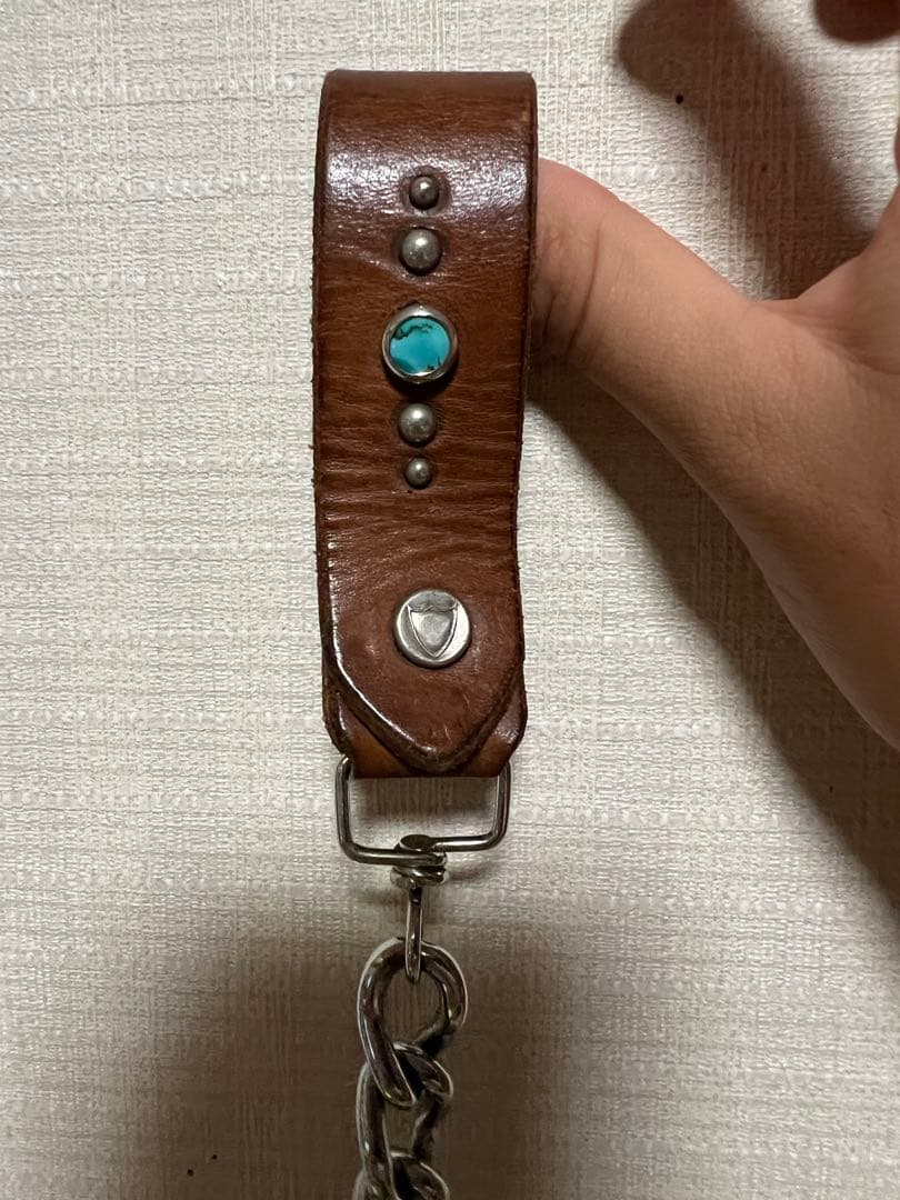 レザー ウォレットチェーン ターコイズ装飾