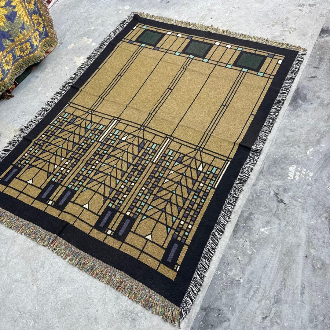 アート柄　マルチカバー　ソファーカバー　ヴィンテージラグ　186x136