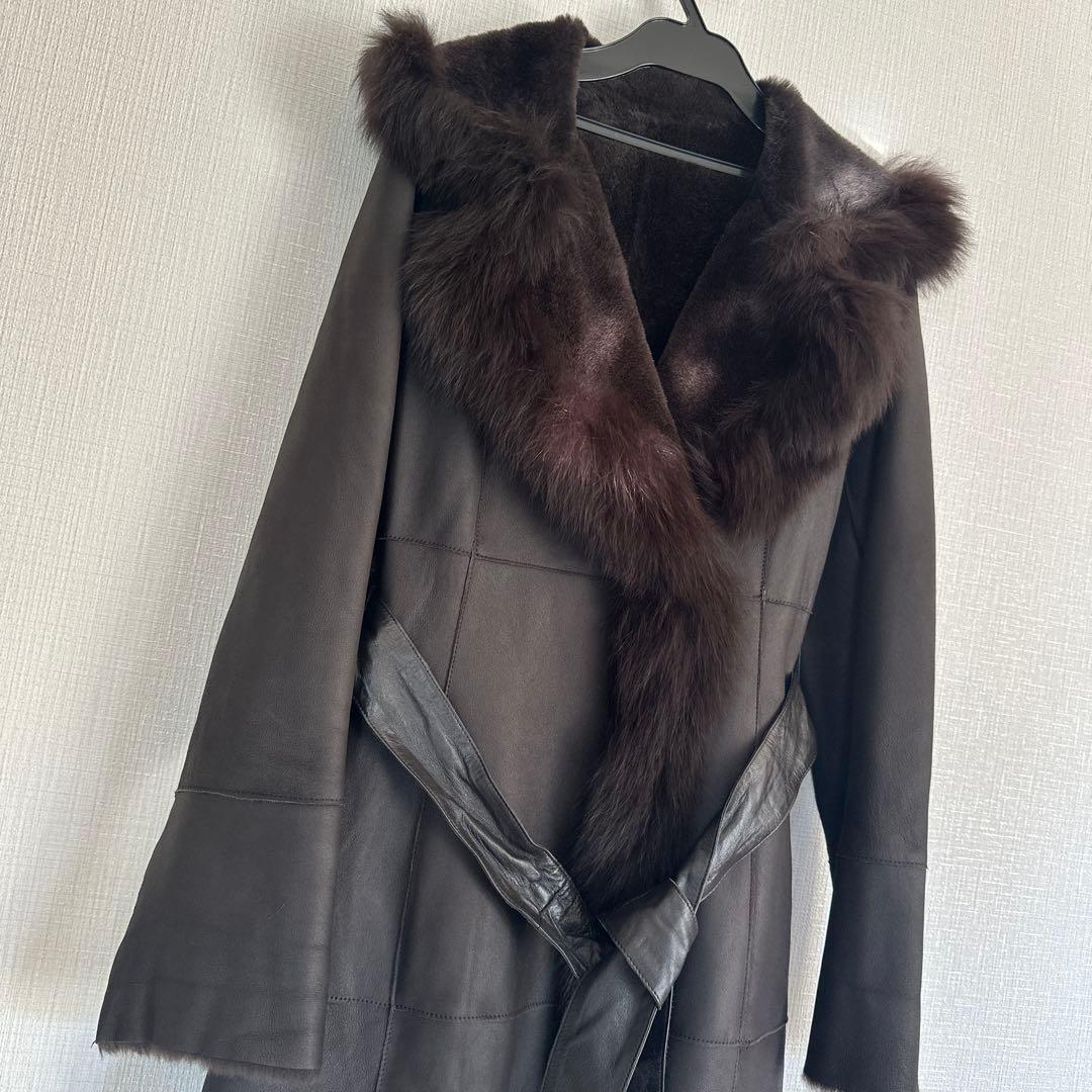 羊皮ロングコート　毛皮ブルーフォックス