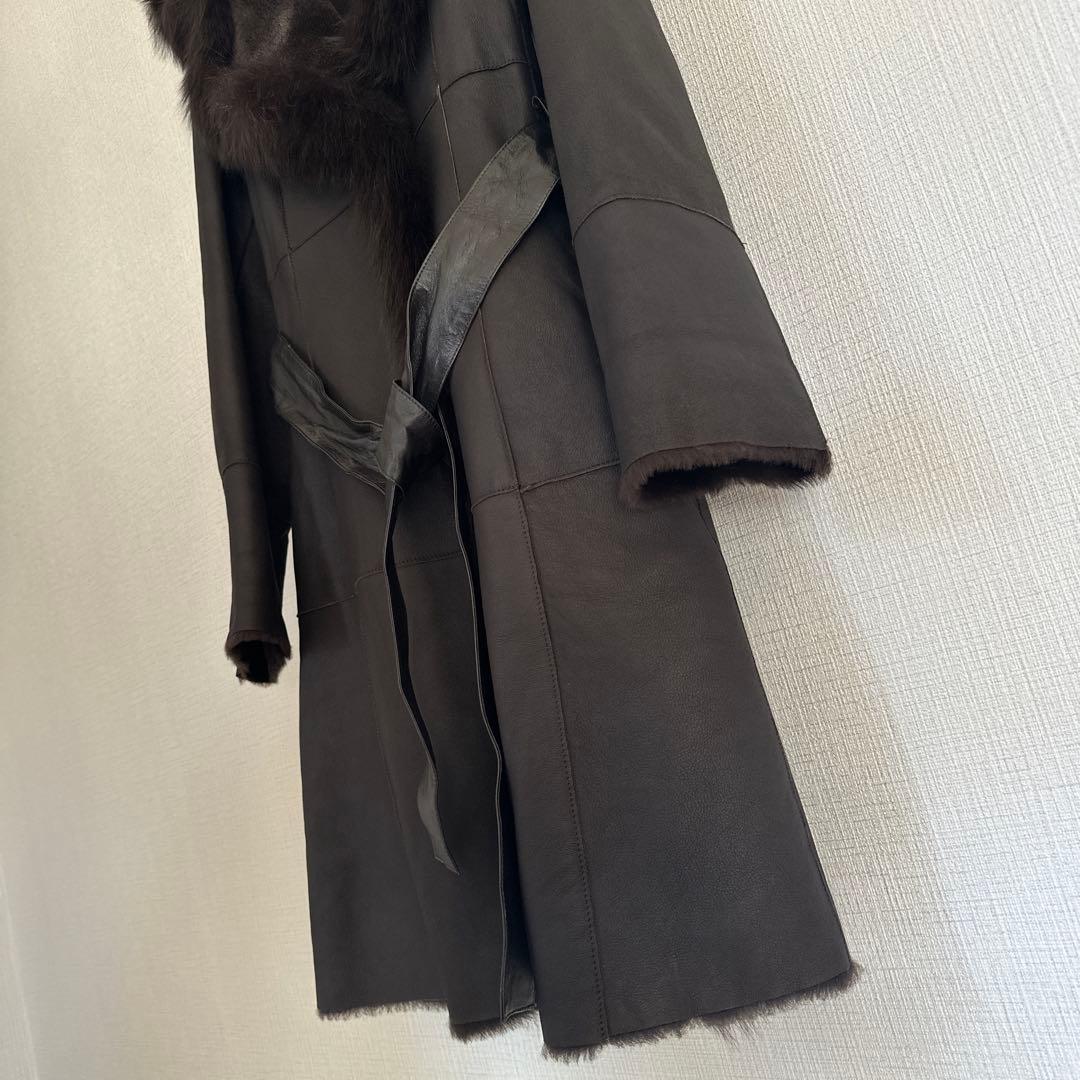 羊皮ロングコート　毛皮ブルーフォックス