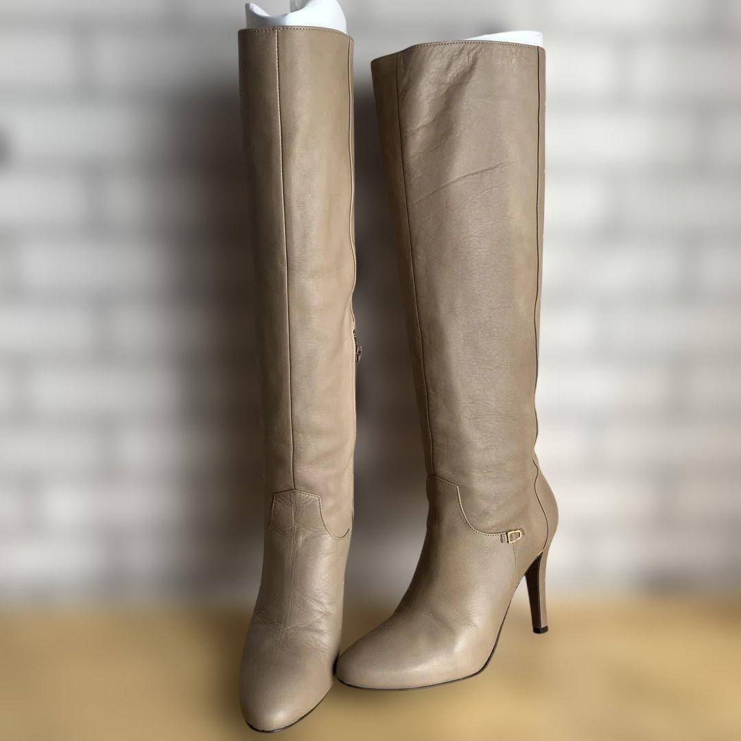 GUILD JACOMO ベージュ レザー ロングヒールブーツ　23.5cm
