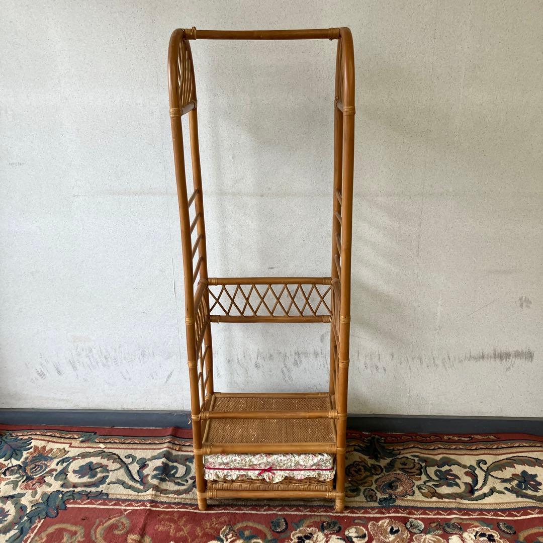 昭和レトロ アーチ型 ラタンハンガーラック 籐家具 古道具 古家具 ビンテージ
