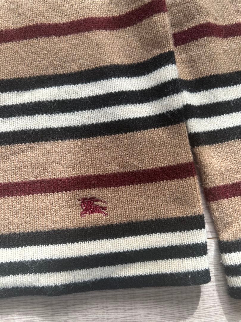 バーバリーブラックレーベル ホースロゴ刺繍　ニット タートルネック ボーダー　L