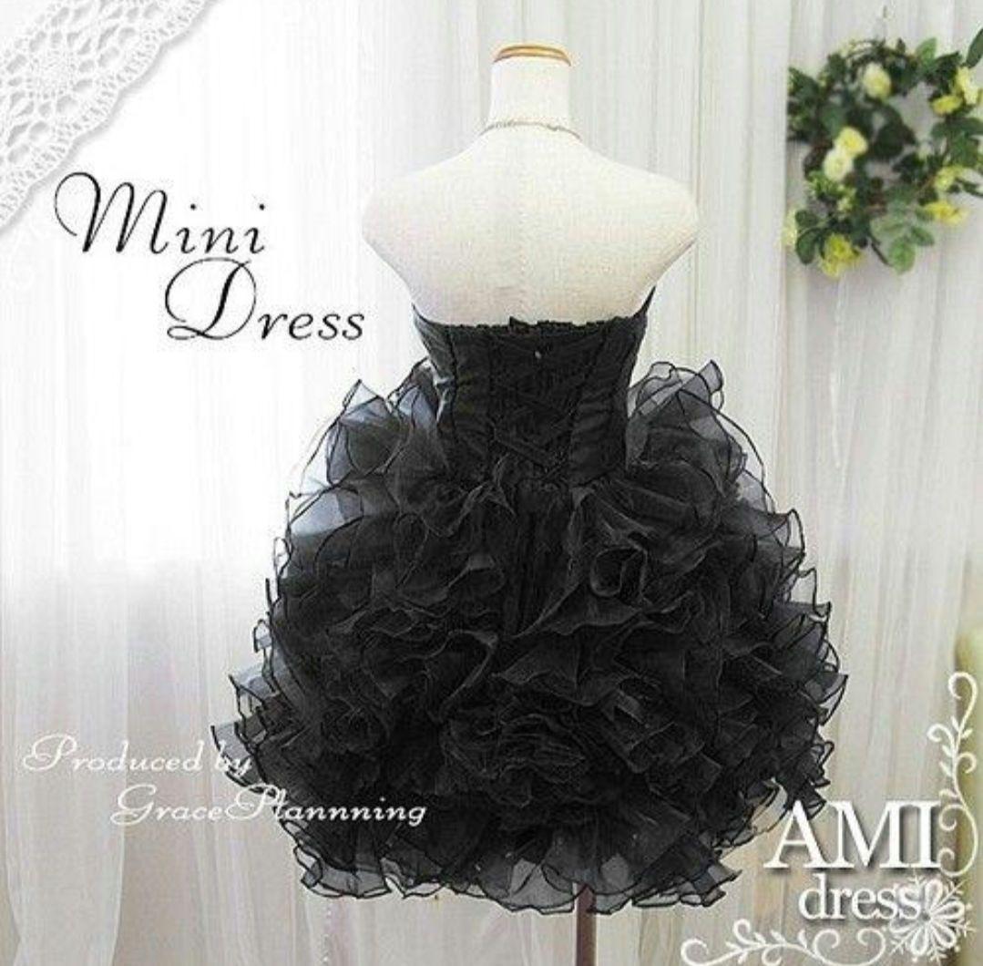 プ*こ様 フリル付き黒ミニドレス