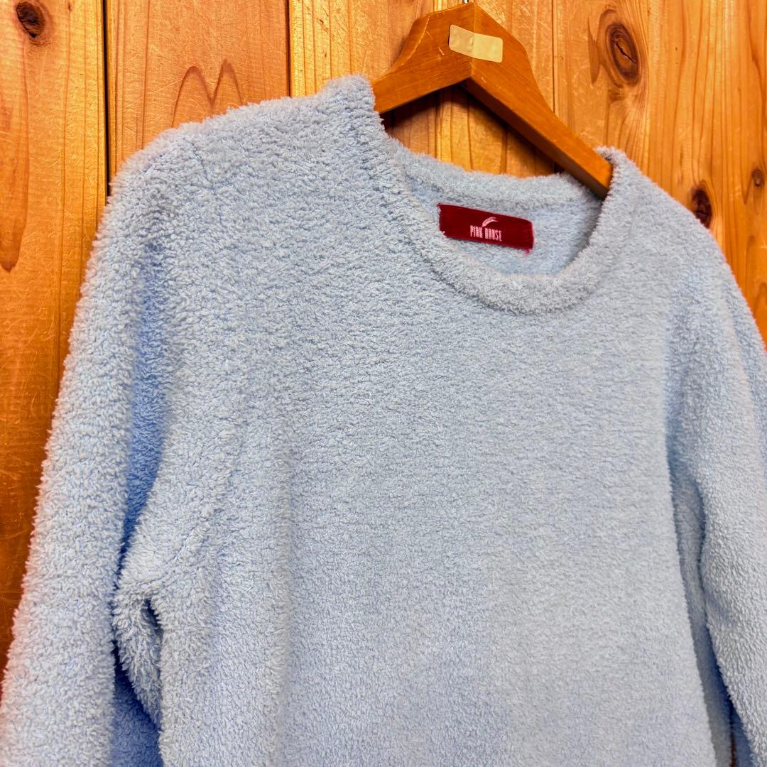 ピンクハウス 水色 ロゴリボン使い モコモコチュニックニット