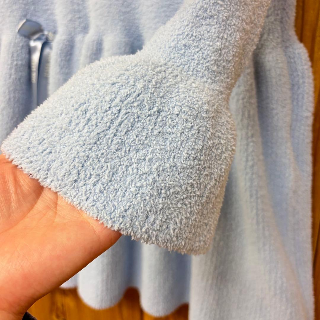 ピンクハウス 水色 ロゴリボン使い モコモコチュニックニット