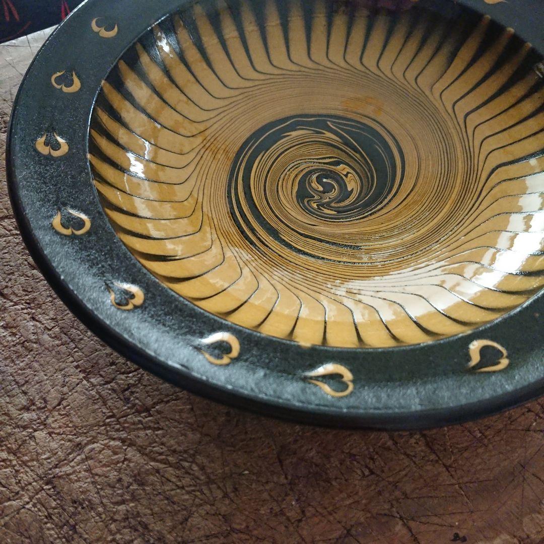 未使用 民藝 布志名焼 スリップウエア 皿 深皿 深鉢ヴィンテージ 食器 湯町窯