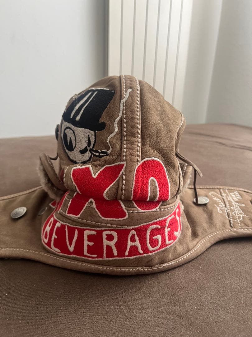 TrueReligionレザーパイロットハットフライトキャップファー