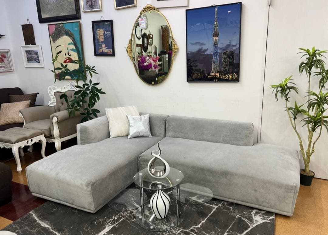 【地域限定無料配送】 Francfrancフランフラングレー L字型ソファ