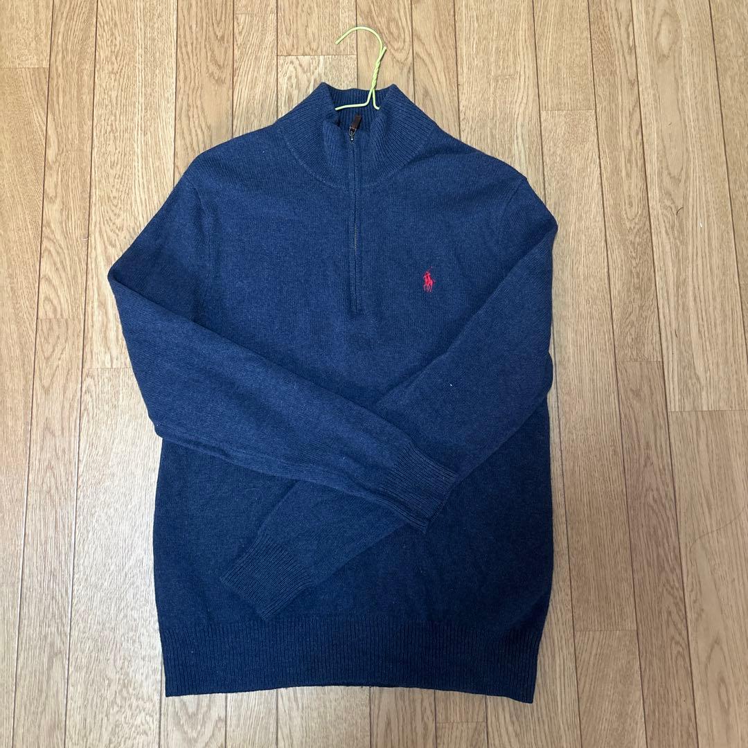 ラルフローレン　ハーフジップ　ウールセーター　S ネイビー