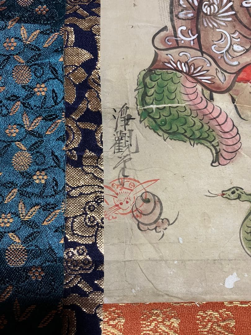 掛軸 超大幅 古仏画 『釈迦涅槃図』 紙本 肉筆 彩色 箱無 仏画 仏教美術