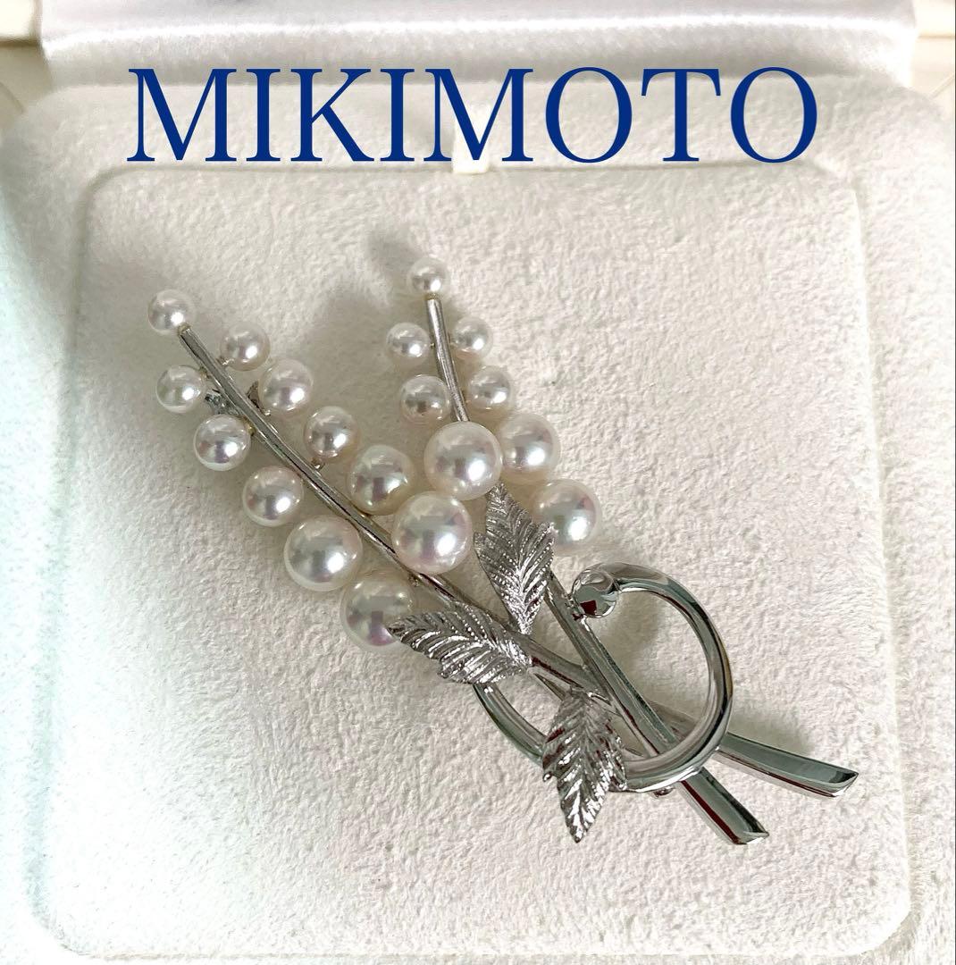 【極美品】ミキモト パール ベビーパール ブローチ ボタニカル フラワー リボン