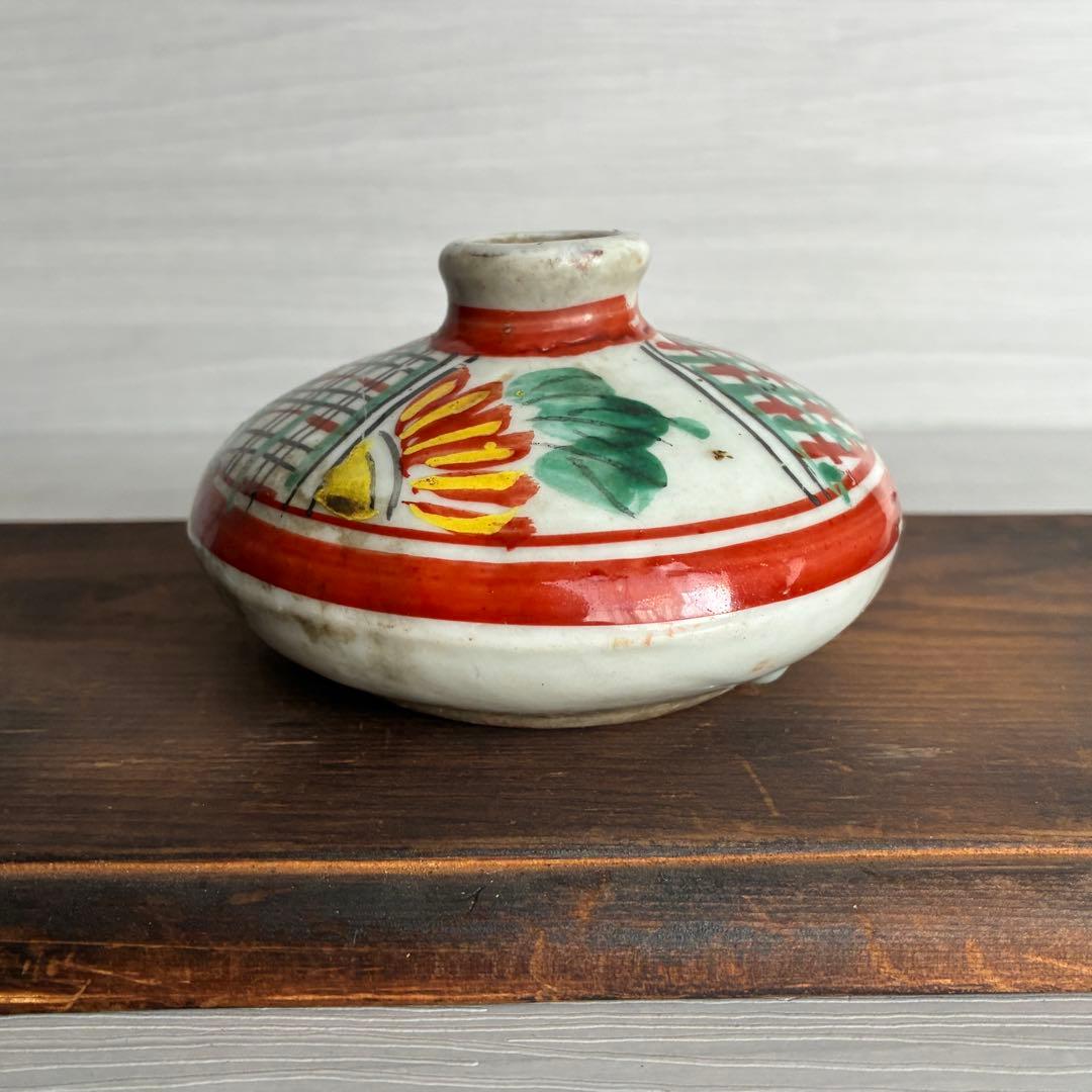 色絵油壺　骨董　時代物　一輪挿し　茶道具　古民具　インテリア　置物　花瓶