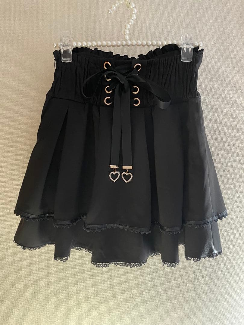 【未使用】LIZ LISA 2連リボンベルトスカパン　ブラック　size:0