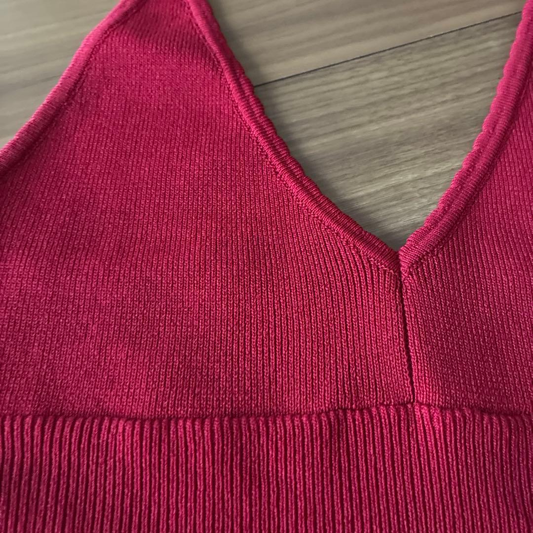 MOUSSY HALTER KNIT キャミ キャミソール レッド