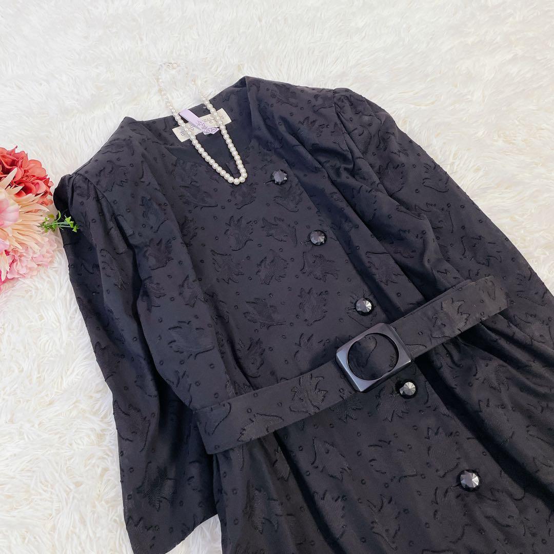 美品　ジバンシー　大きいサイズ　エンブロイダリー　ベルト付ワンピース　黒