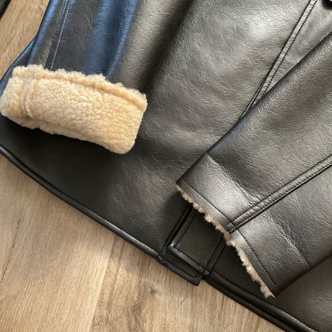 Anuke レザー ボア襟 ジャケット 黒