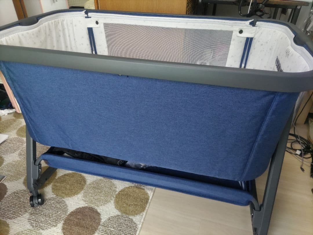 HZDMJ ベビーベッド ダークブルー 星柄 キャスター付き★組み立て簡単