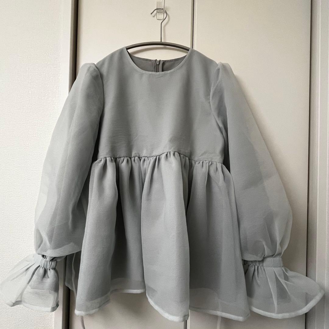 クリンクルシアーオーガンジーボリュームスリーブトップス　fitmore