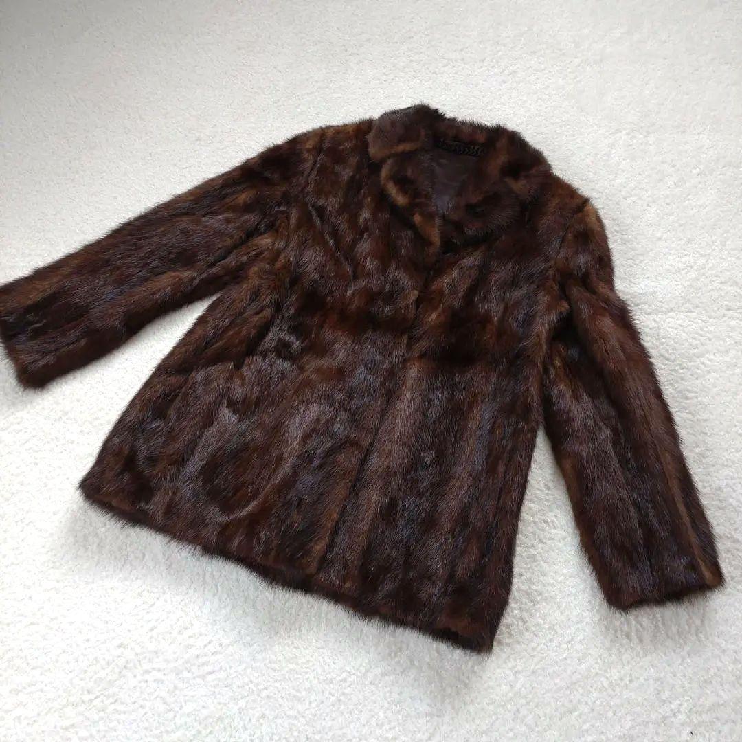 ☆美品タグ付☆ミンク 毛皮コート ファー ショールカラー ハーフ丈 L ブラウン