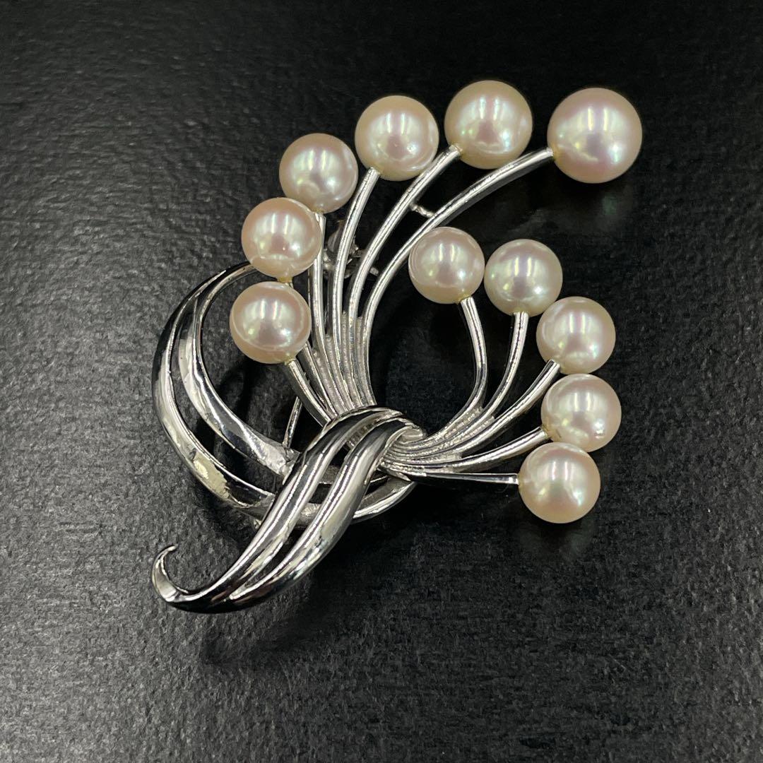 美品　MIKIMOTO　ミキモト　パール　ブローチ　あこや真珠　11粒　MS刻印