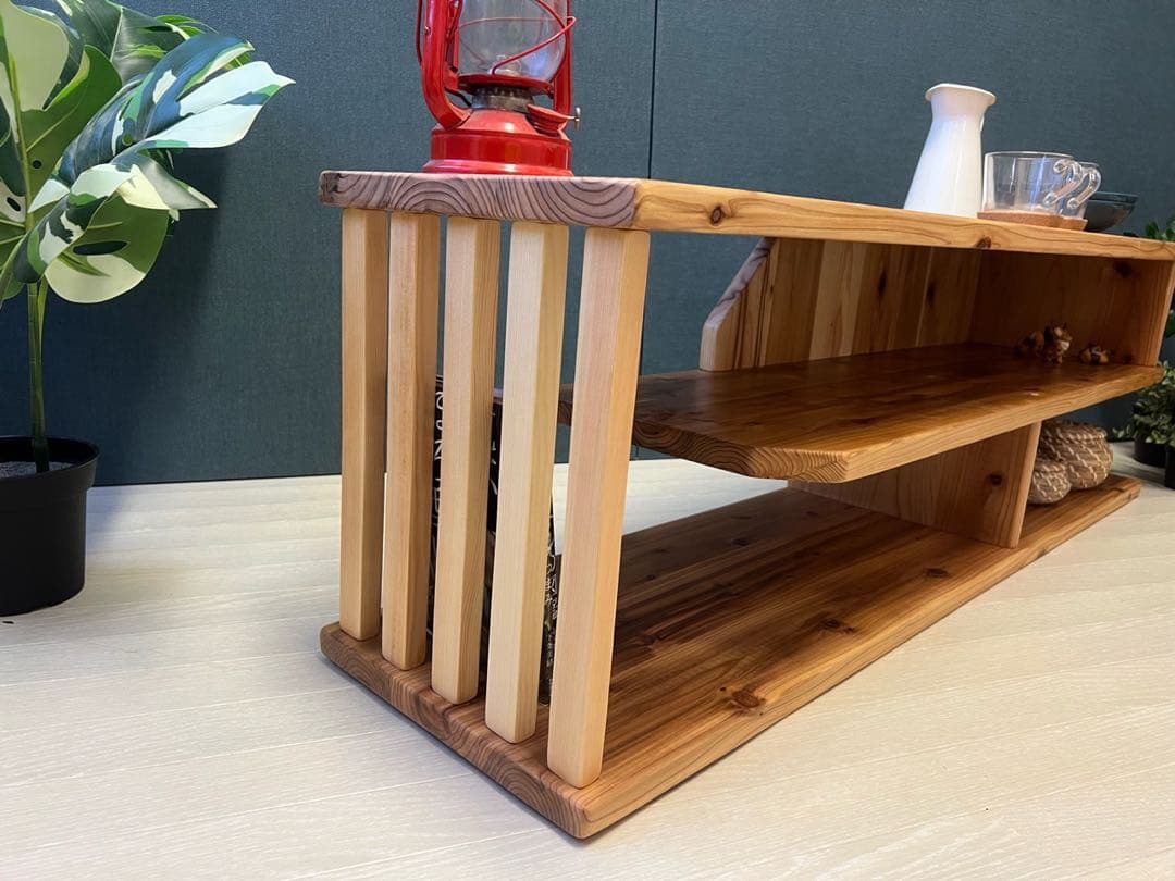 【送料無料】 テレビボード 棚板付き 縦格子型 シェルフ 小物置き 杉 120