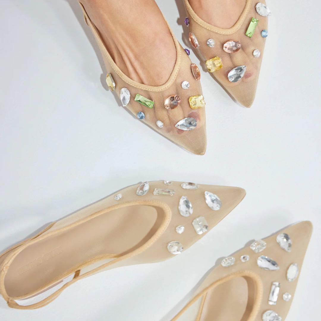 TULLEビジューバックストラップミュール　ベージュ/マルチ　M