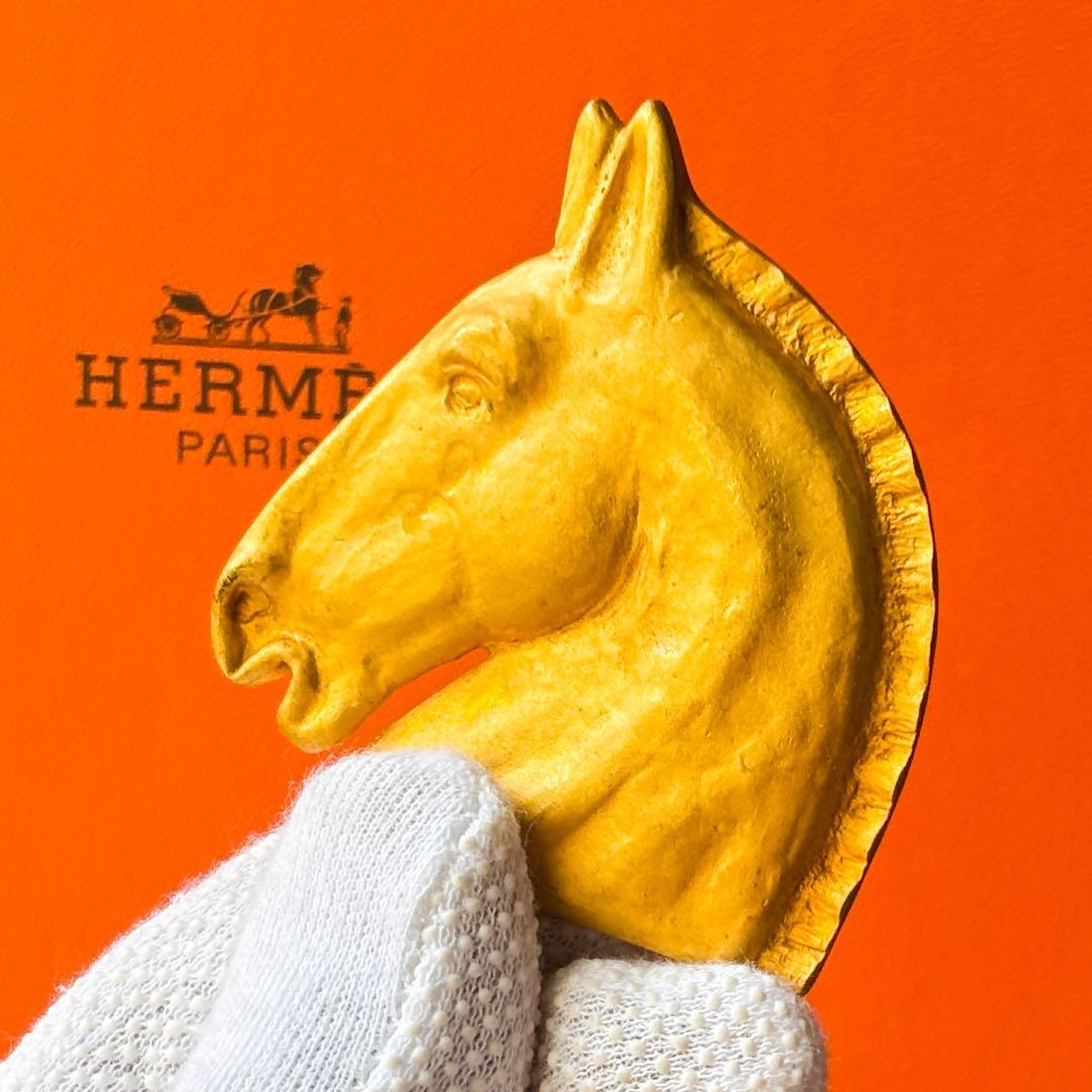 HERMES エルメス ラージ ブローチ シュバル ゴールドカラー ホース 馬