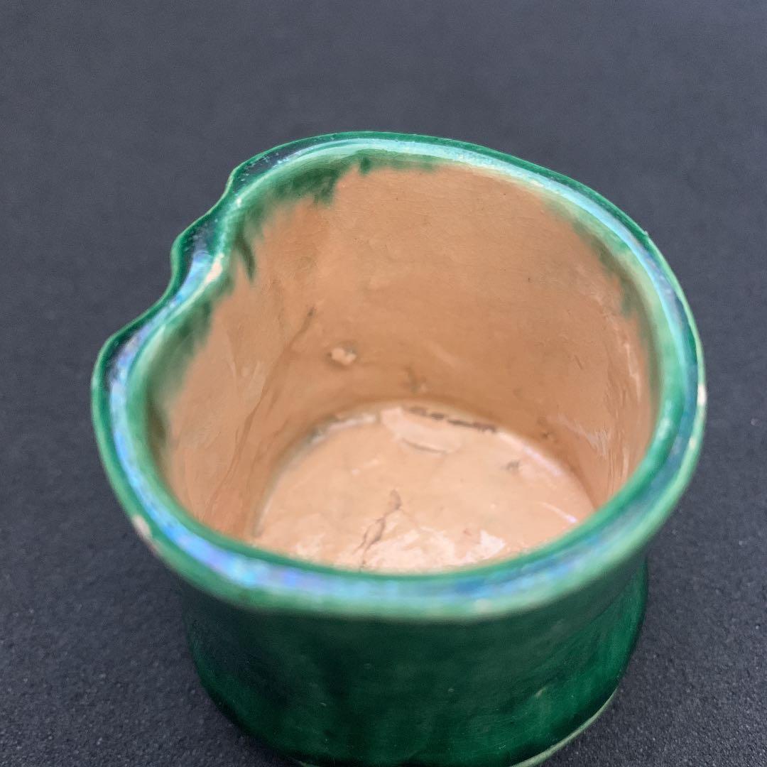 湊焼　青交趾　竹節　蓋置　茶道具