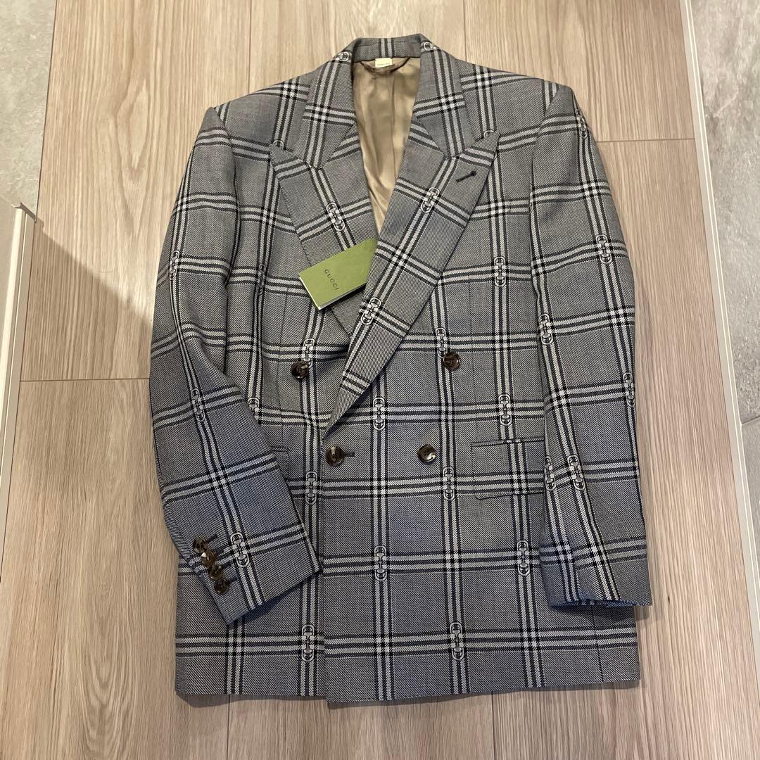 【新品未使用】グッチ　781621 ホースビットウールチェックジャケット