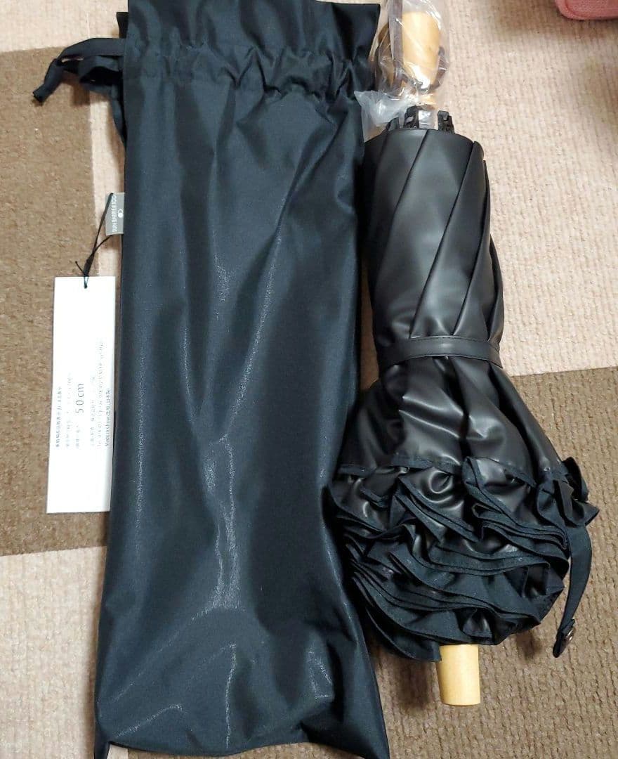 SUN BARRIER 100 フリル　折りたたみ日傘 50cm　ブラック