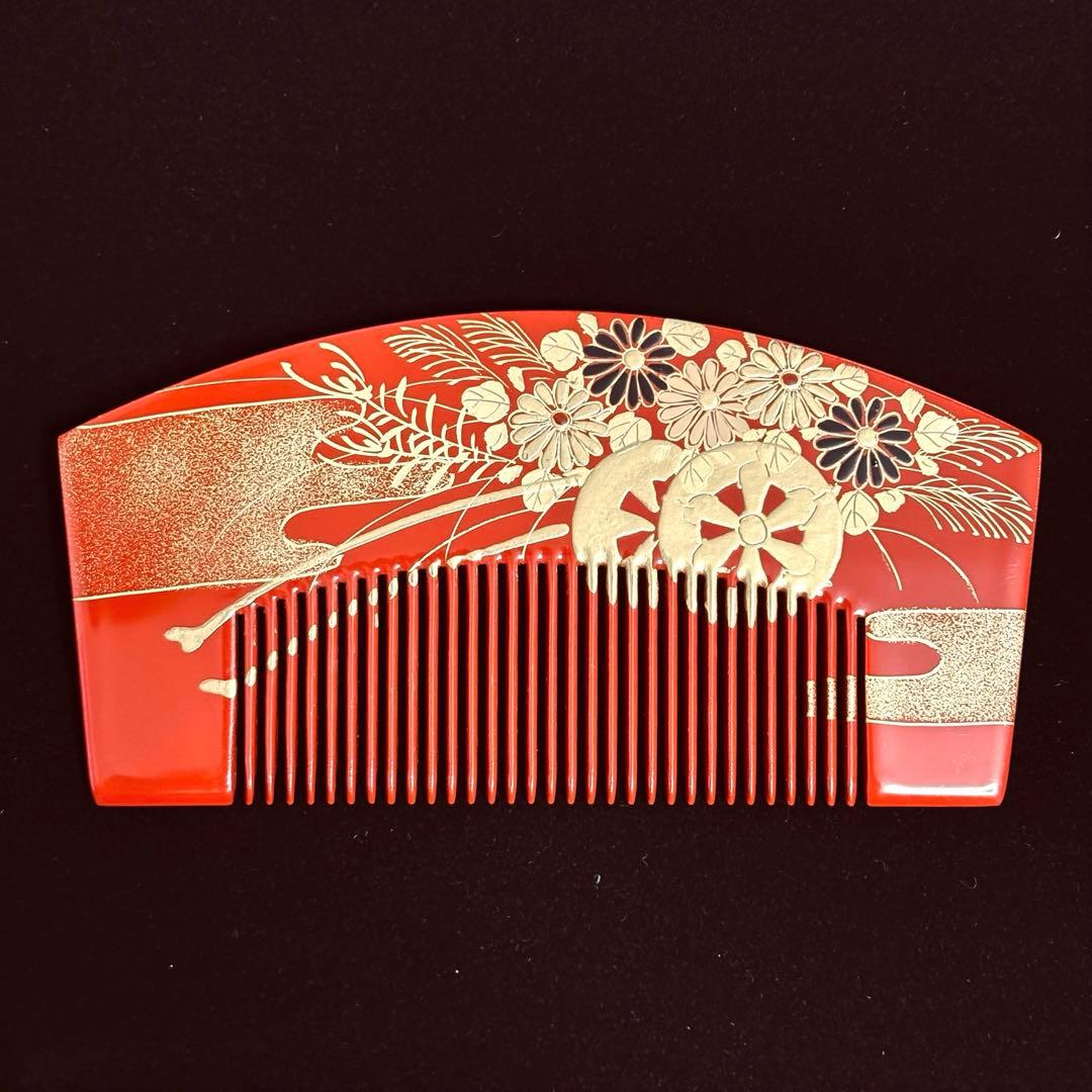 かづら清老舗　櫛　簪　笹　純金本漆蒔絵　銘あり　箱付き　京都