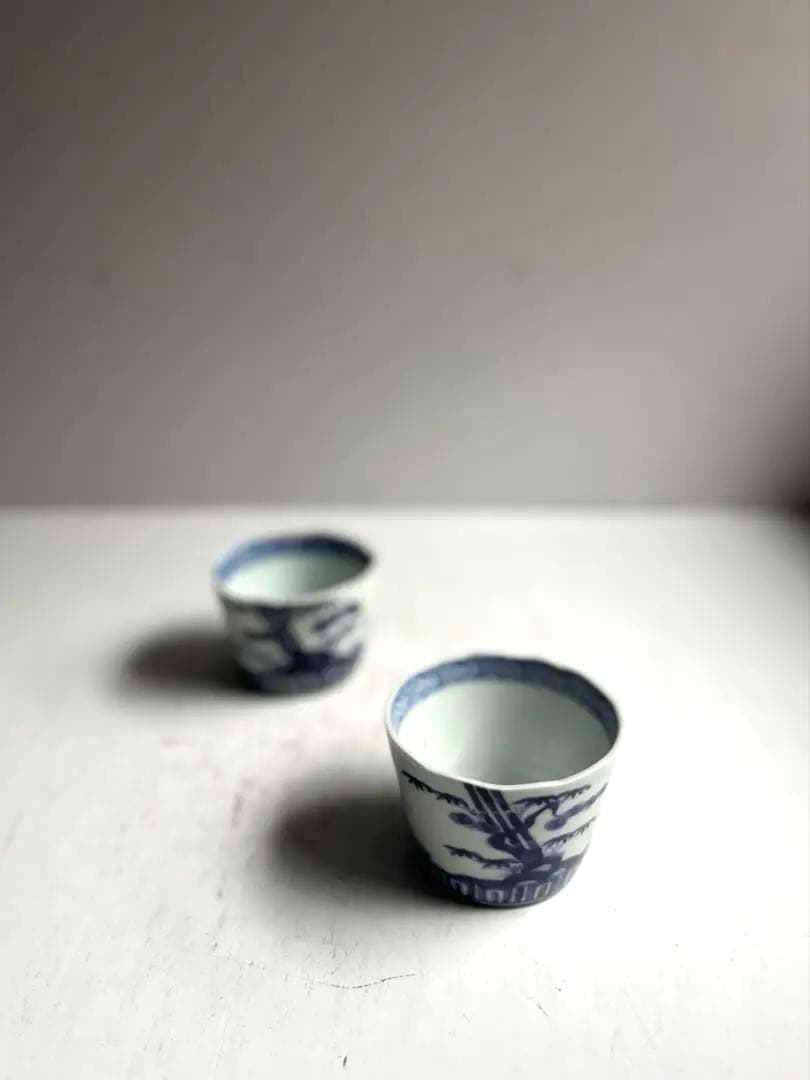【かいわれ様リクエスト】496 骨董 古伊万里 染付 蕎麦猪口 ❶ 2点