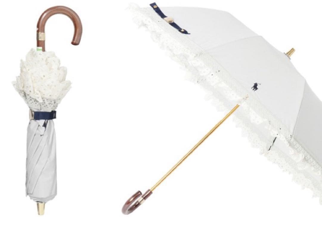 新品★ポロラルフローレン楽折★晴雨兼用★ 遮光 遮熱 UV ★エンブフリル白