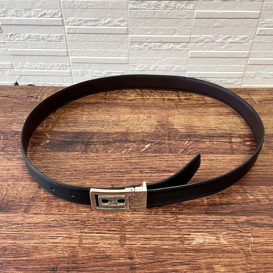 美品 セリーヌ レザー トリオンフ ロゴ シルバー金具 バックル ベルト 黒