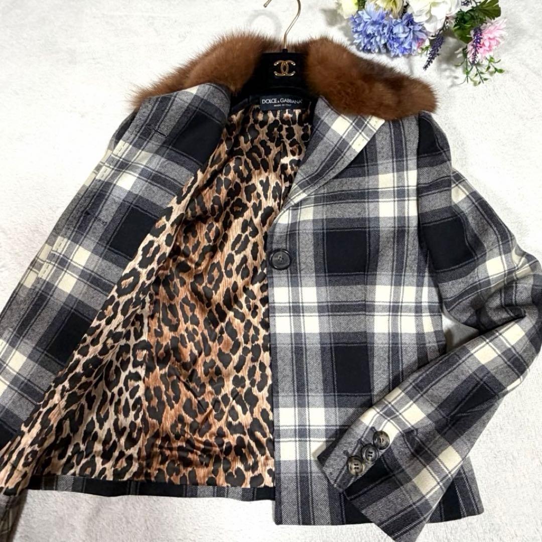 美品★DOLCE&GABBANA ドルガバ ファー付きジャケット チェック 40